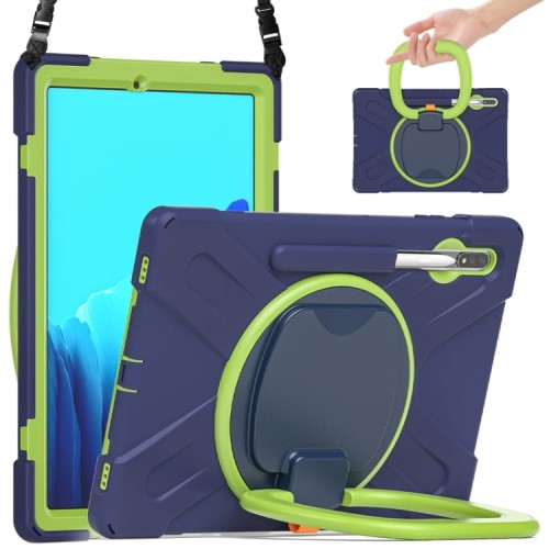 Mocne Etui Obudowa z Paskiem i Uchwytem do Samsung Galaxy Tab S8 Plus granatowo-zielone