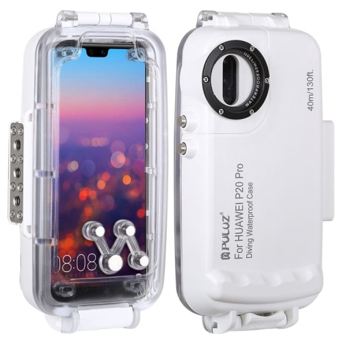 PULUZ Wodoszczelne 40m Etui Obudowa do Huawei P20 Pro białe