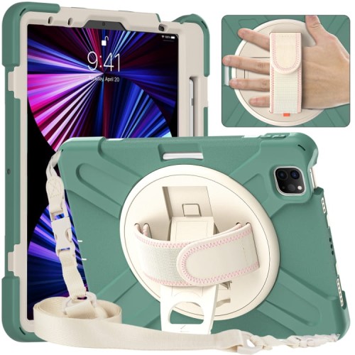 Shockproof Pancerne Etui z Uchwytem i Paskiem do iPad Pro 11 2021/2020/2018 szmaragdowe