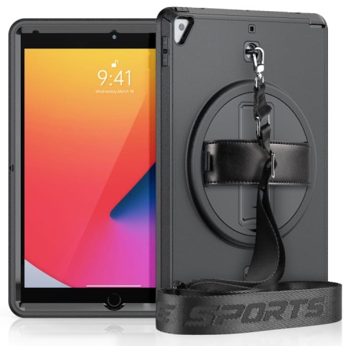 Pancerne Etui Shockproof z Uchwytem i Paskiem do iPad 10.2 9/8/7 czarne