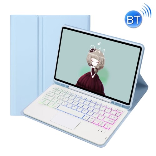 Niebieskie Etui Podświetlana Klawiatura TouchPad do Samsung Galaxy Tab A8 10.5 2021