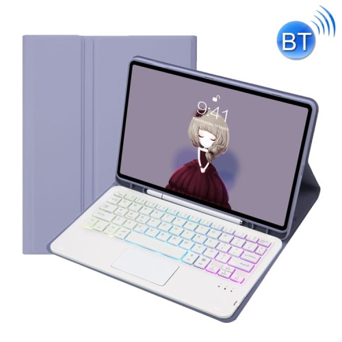 Fioletowe Etui Podświetlana Klawiatura TouchPad do Samsung Galaxy Tab A8 10.5 2021
