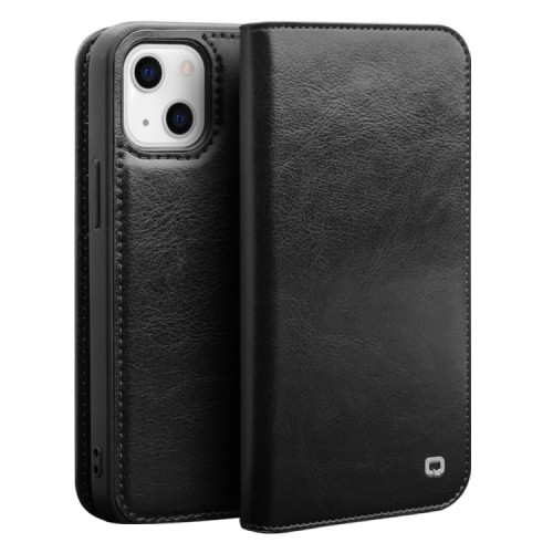 QIALINO Eleganckie Skórzane Etui do iPhone 14 czarne