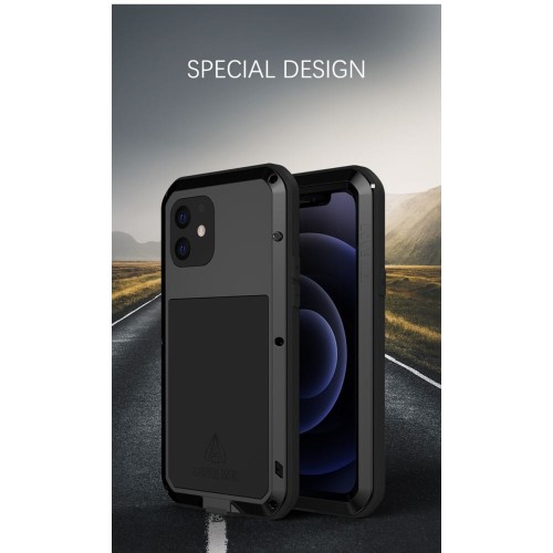 LOVE MEI Pancerne Etui Metal Szkło do iPhone 12 Mini czarne