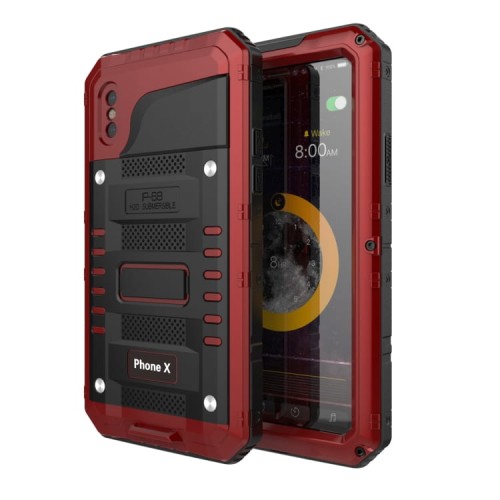 Pancerne Mocne Etui Antywstrząsowe Szkło do iPhone X/ XS czerwone