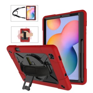 Mocne Etui z Paskiem i Uchwytem do Samsung Galaxy Tab S6 Lite czerwono-czarne