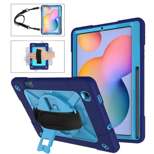 Mocne Etui z Paskiem i Uchwytem do Samsung Galaxy Tab S6 Lite granatowo-niebieskie