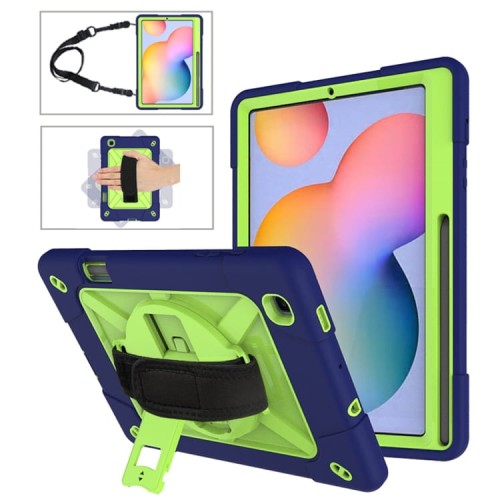 Mocne Etui z Paskiem i Uchwytem do Samsung Galaxy Tab S6 Lite granatowo-zielone