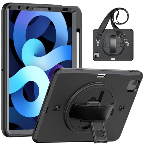 Czarne Pancerne Etui z Uchwytem, Paskiem do iPad Air 10.9 2022/2020