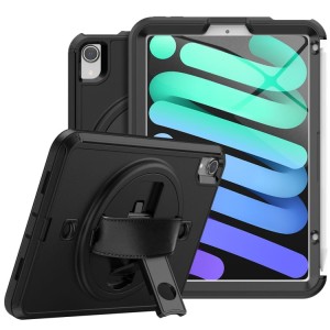 Czarne Pancerne Etui z Uchwytem, Paskiem do iPad Mini 6/7