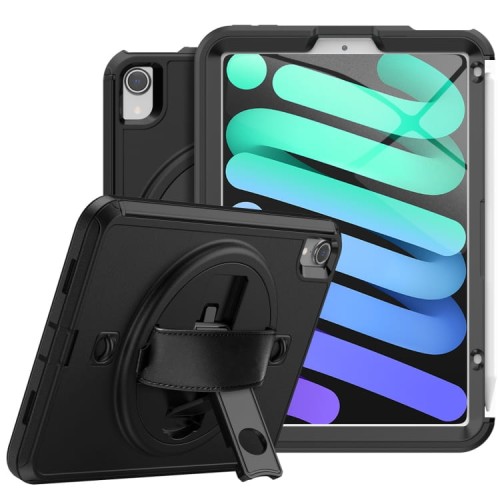 Czarne Pancerne Etui z Uchwytem, Paskiem do iPad Mini 6
