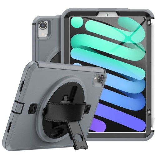 Szare Pancerne Etui z Uchwytem, Paskiem do iPad Mini 6
