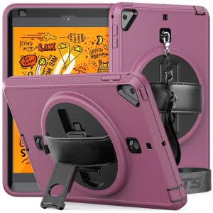 Bordowe Pancerne Etui z Uchwytem, Paskiem do iPad Mini 5/4
