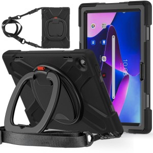 Shockproof  Pancerne Etui z Paskiem, Uchwytem do Lenovo Tab M10 10.1 3 generacji czarne