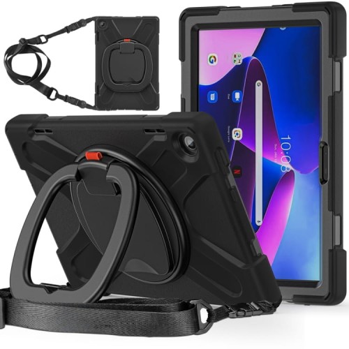 Shockproof Pancerne Etui z Paskiem, Uchwytem do Lenovo Tab M10 10.1 3 generacji czarne