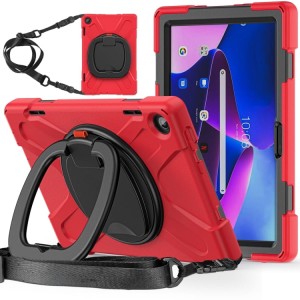 Shockproof  Pancerne Etui z Paskiem, Uchwytem do Lenovo Tab M10 10.1 3 generacji czerwone