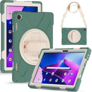 Shockproof  Pancerne Etui z Paskiem, Uchwytem do Lenovo Tab M10 10.1 3 generacji zielone
