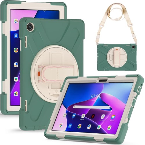 Shockproof Pancerne Etui z Paskiem, Uchwytem do Lenovo Tab M10 10.1 3 generacji zielone