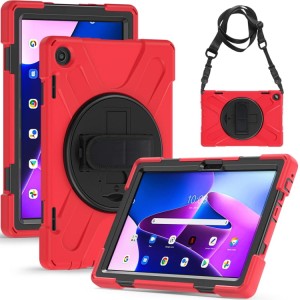 Shockproof  Pancerne Etui z Paskiem, Uchwytem do Lenovo Tab M10 10.1 3 generacji czerwone
