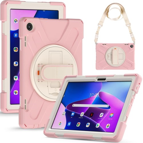 Shockproof Pancerne Etui z Paskiem, Uchwytem do Lenovo Tab M10 10.1 3 generacji różowe