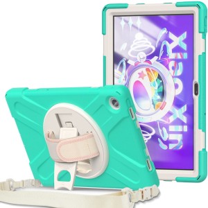 Shockproof Pancerne Etui z Paskiem, Uchwytem do Lenovo Tab M10 Plus 10.6 3 gen zielone/miętowe 