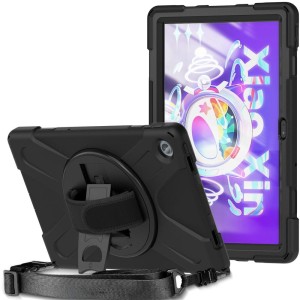 Shockproof Pancerne Etui z Paskiem, Uchwytem do Lenovo Tab M10 Plus 10.6 3 gen czarne
