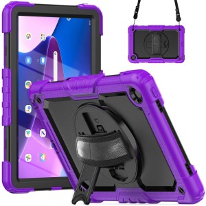 Shockproof Pancerne Etui z Paskiem, Uchwytem do Lenovo Tab M10 Plus 10.6 3 gen fioletowe