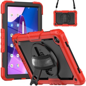 Shockproof Pancerne Etui z Paskiem, Uchwytem do Lenovo Tab M10 Plus 10.6 3 gen czerwone
