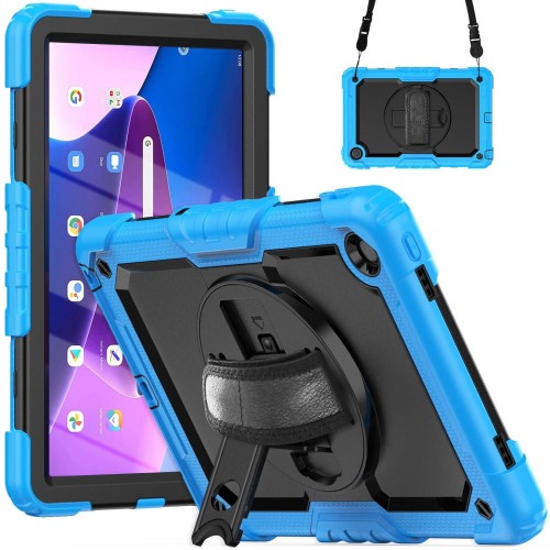 Shockproof Pancerne Etui z Paskiem, Uchwytem do Lenovo Tab M10 Plus 10.6 3 gen niebieskie
