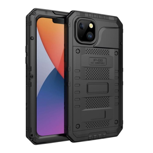 Pancerne Etui Antywstrząsowe Metal Silikon Szkło do iPhone 14 czarne