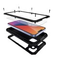 Pancerne Etui Antywstrząsowe Metal Silikon Szkło do iPhone 14 czarne