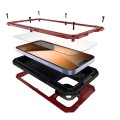 Pancerne Etui Antywstrząsowe Metal Silikon Szkło do iPhone 14 Pro Max czerwone