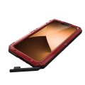 Pancerne Etui Antywstrząsowe Metal Silikon Szkło do iPhone 14 Pro Max czerwone
