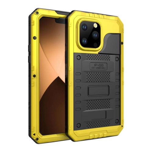 Pancerne Etui Antywstrząsowe Metal Silikon Szkło do iPhone 14 Pro Max żółte