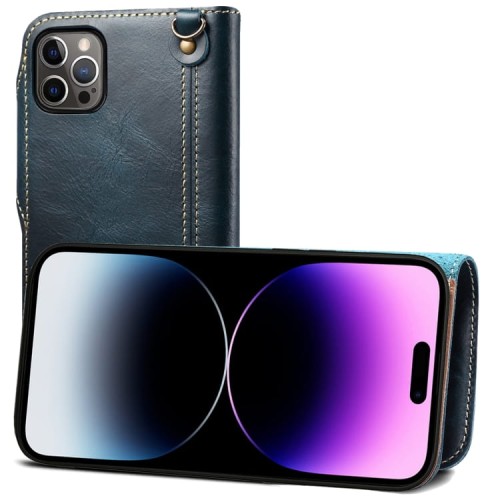 Denior Skórzane Etui Pokrowiec do iPhone 14 Pro Max granatowy