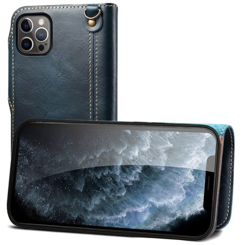 Denior Skórzane Etui Pokrowiec do iPhone 13 Pro Max granatowy