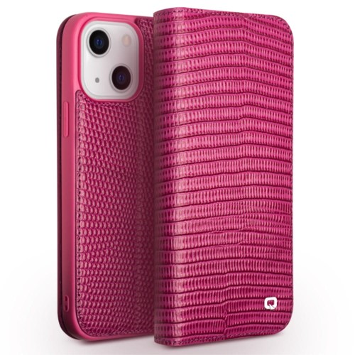 QIALINO Eleganckie Skórzane Etui do iPhone 13 różowe