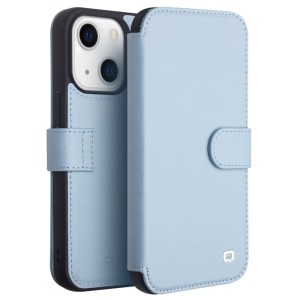 QIALINO Eleganckie Skórzane Etui do iPhone 13 Mini niebieskie
