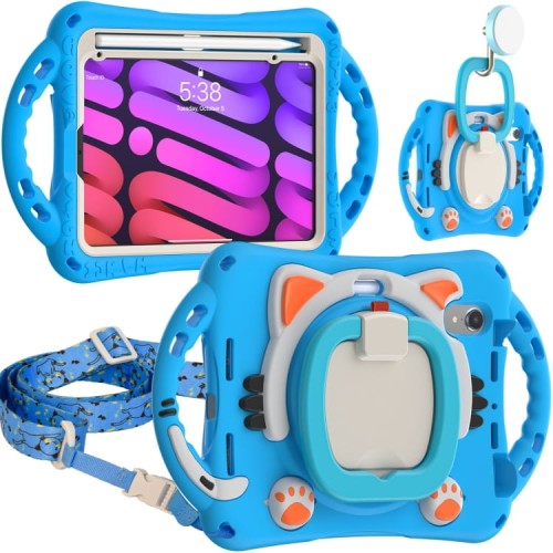 Niebieskie Pancerne Etui Dla Dzieci z Uchwytem Paskiem do iPad Mini 6