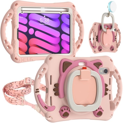 Różowe Pancerne Etui Dla Dzieci z Uchwytem Paskiem do iPad Mini 6