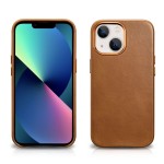 iCarer Skórzane Etui Plecki Obudowa Magsafe do iPhone 13 brązowe jasne