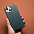 iCarer Skórzane Etui Plecki Obudowa Magsafe do iPhone 13 niebieskie