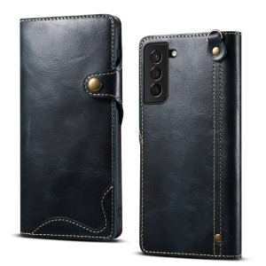 Denior Skórzane Etui Pokrowiec do Samsung Galaxy S22 5G niebieskie