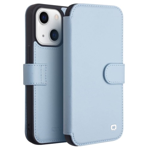 QIALINO Eleganckie Skórzane Etui do iPhone 13 niebieskie