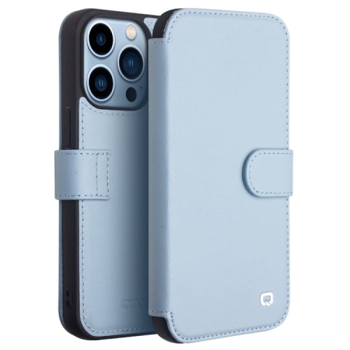 QIALINO Eleganckie Skórzane Etui do iPhone 13 Pro niebieskie