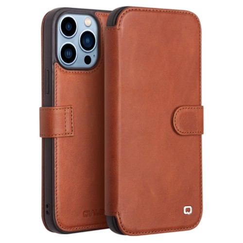 QIALINO Eleganckie Skórzane Etui do iPhone 13 Pro brązowe