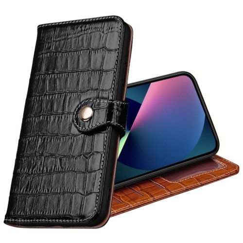 Czarne Skórzane Etui Pokrowiec do iPhone 13 mini