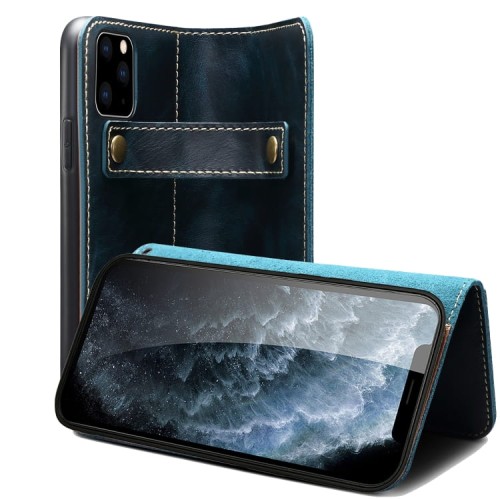 Denior Skórzane Etui Pokrowiec do iPhone 13 Pro niebieskie
