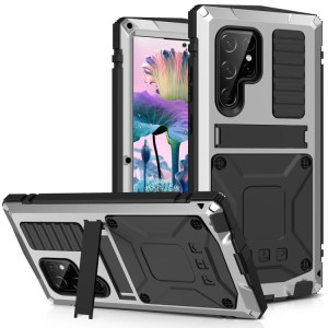 R-JUST Mocne Pancerne Etui Antywstrząsowe do Samsung Galaxy S23 Ultra 5G srebrne