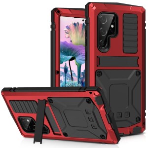 R-JUST Mocne Pancerne Etui Antywstrząsowe do Samsung Galaxy S23 Ultra 5G czerwone